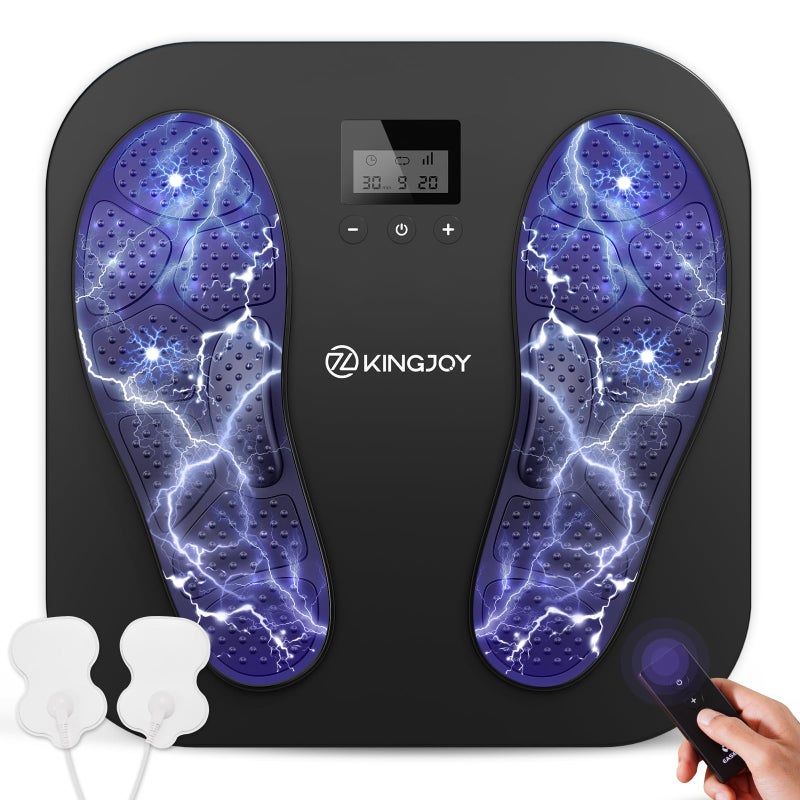 KINGJOY Foot Massager for Neuropathy Rechargeable EMS TENS Foot Stimulator with 10 Modes 20 Intensities for Circulation Plantar Fasciitis Swelling Pain Relief Gifts for Women MenBlack